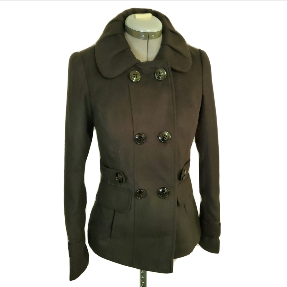 Pink Envelope black mid-length womens peacoat wint
